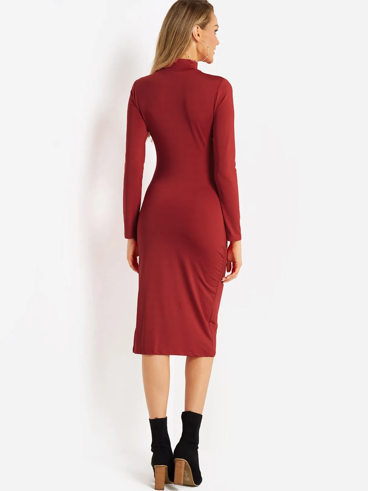 Wholesale Long Sleeve Plain Slit Hem Midi Dress