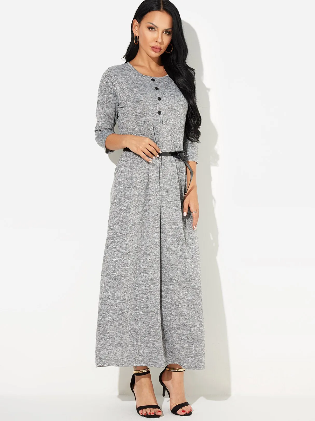 Wholesale Round Neck 3/4 Length Sleeve Maxi Dress