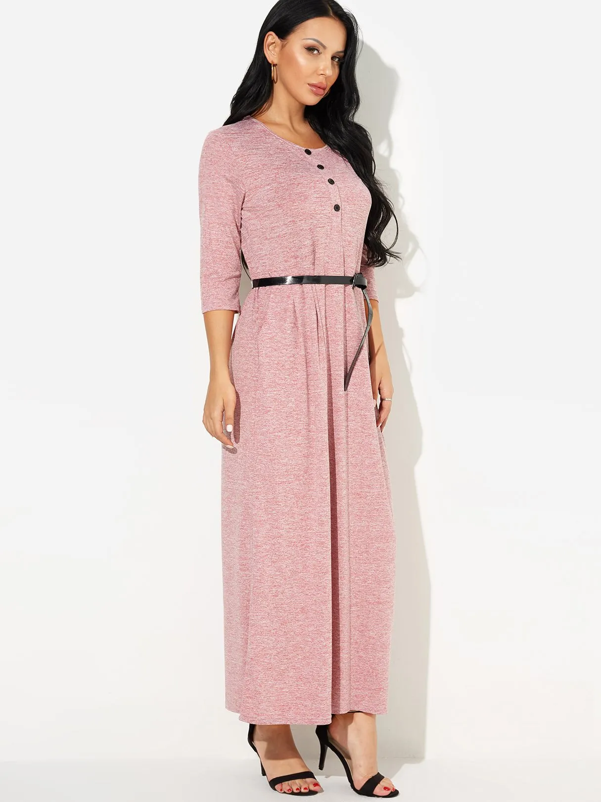 Wholesale Round Neck 3/4 Length Sleeve Maxi Dress