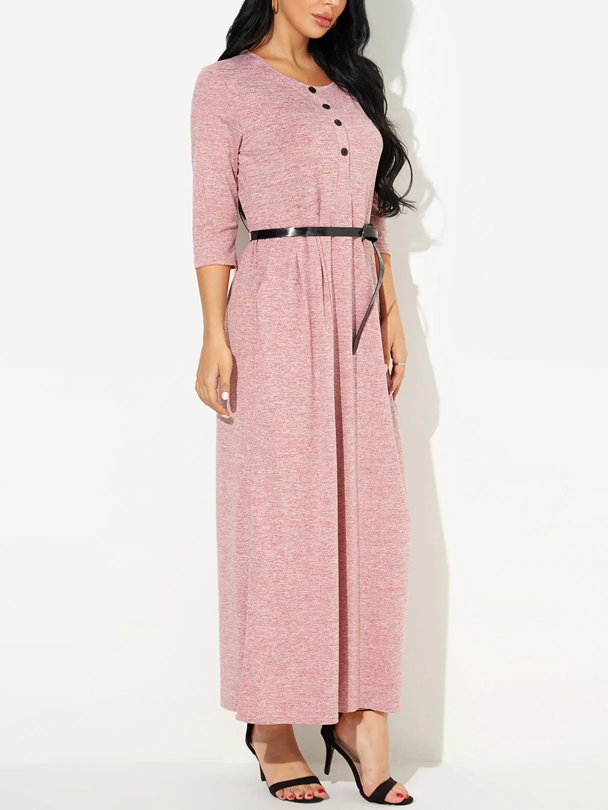 Wholesale Round Neck 3/4 Length Sleeve Maxi Dress