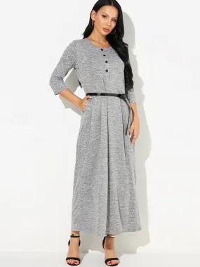 Wholesale Round Neck 3/4 Length Sleeve Maxi Dress