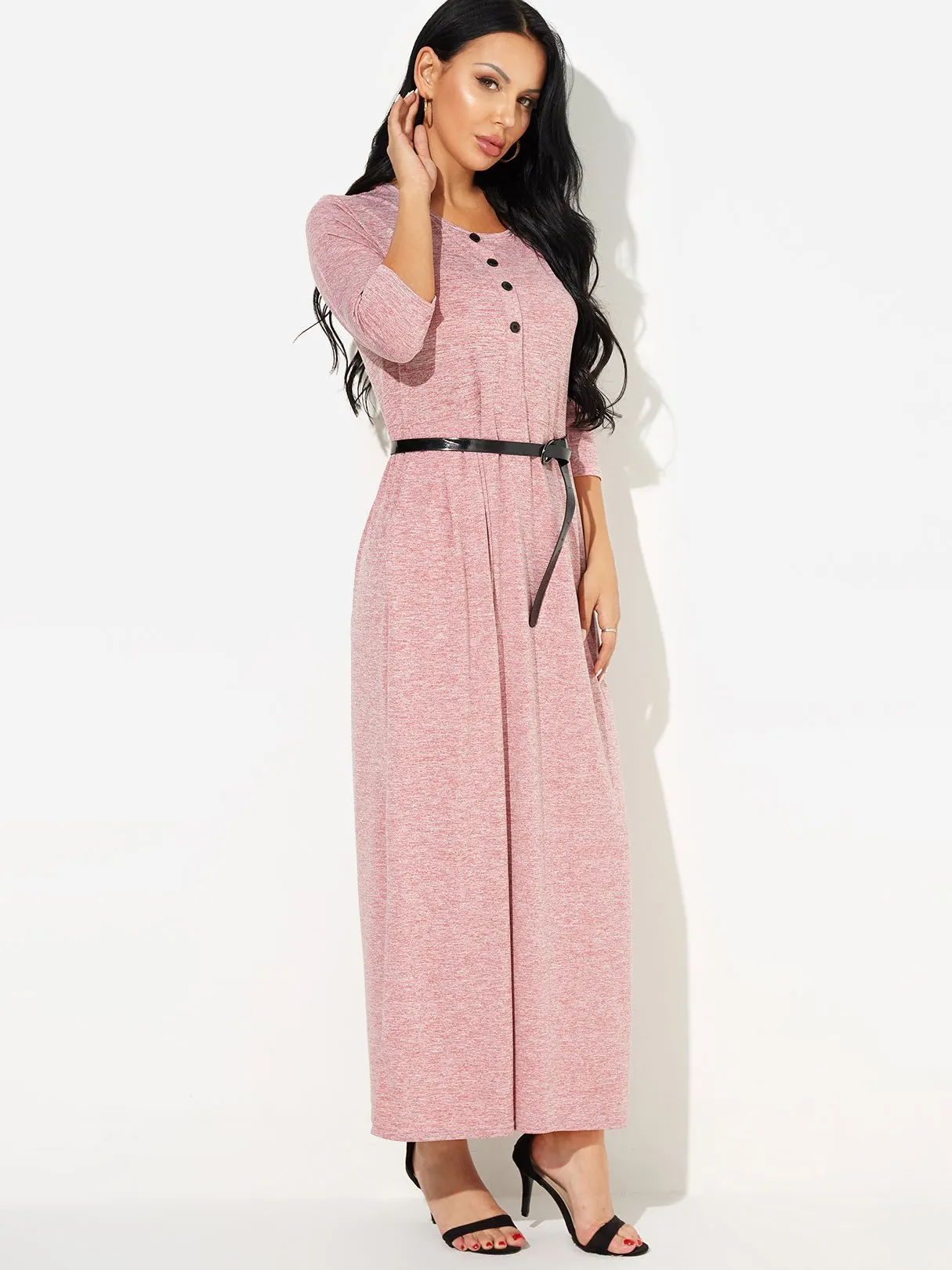 Wholesale Round Neck 3/4 Length Sleeve Maxi Dress