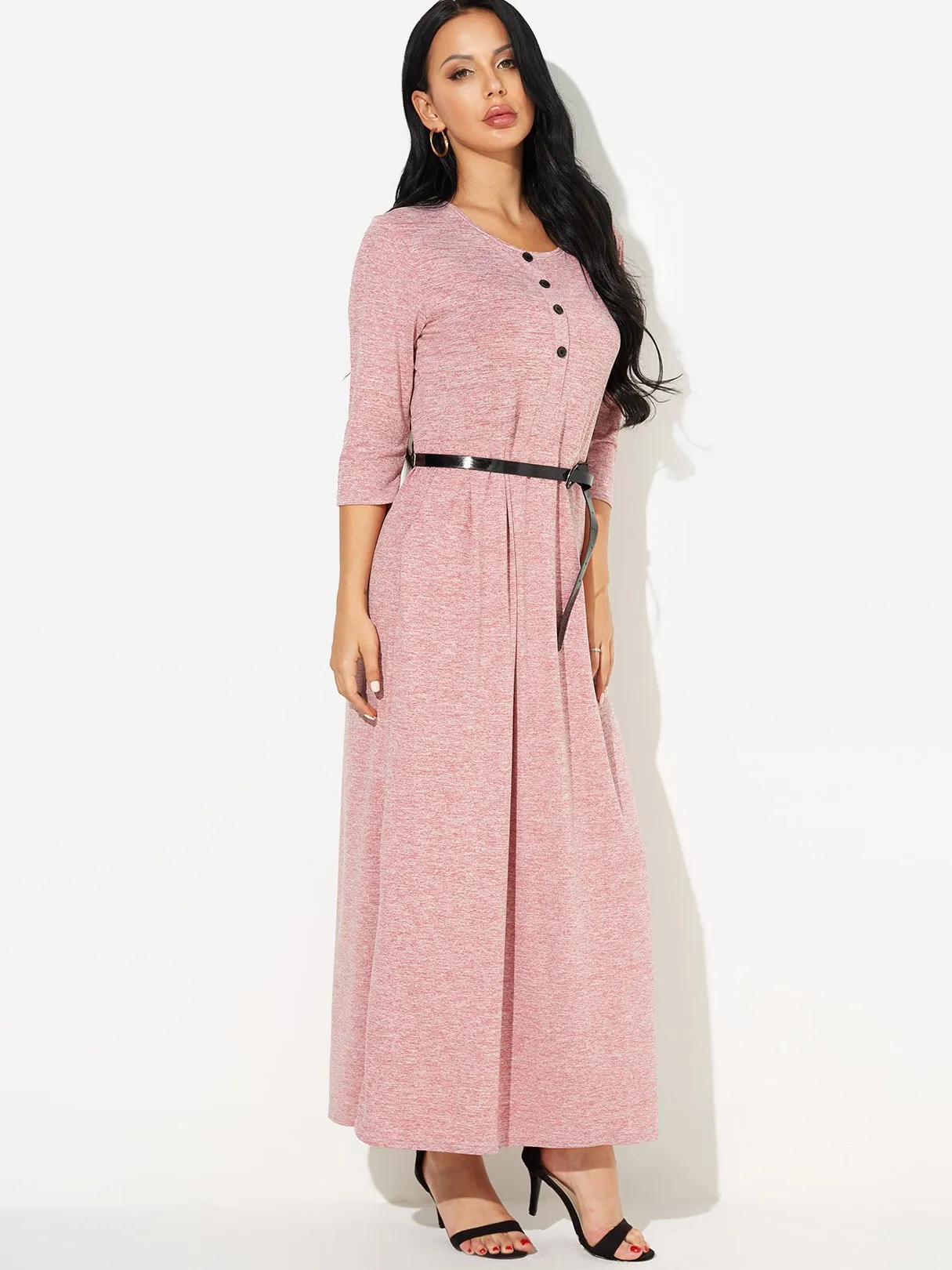 Wholesale Round Neck 3/4 Length Sleeve Maxi Dress