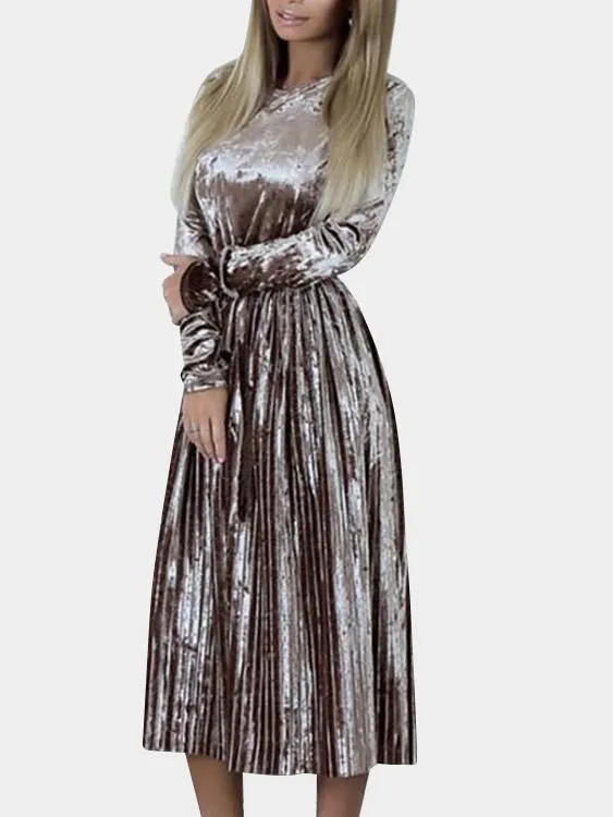 Wholesale Round Neck Long Sleeve Ruffle Hem Maxi Dress