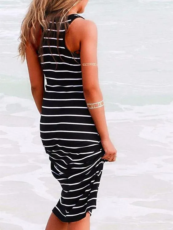 Wholesale Scoop Neck Sleeveless Stripe Maxi Dresses