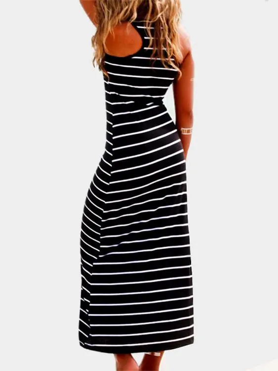 Wholesale Scoop Neck Sleeveless Stripe Maxi Dresses