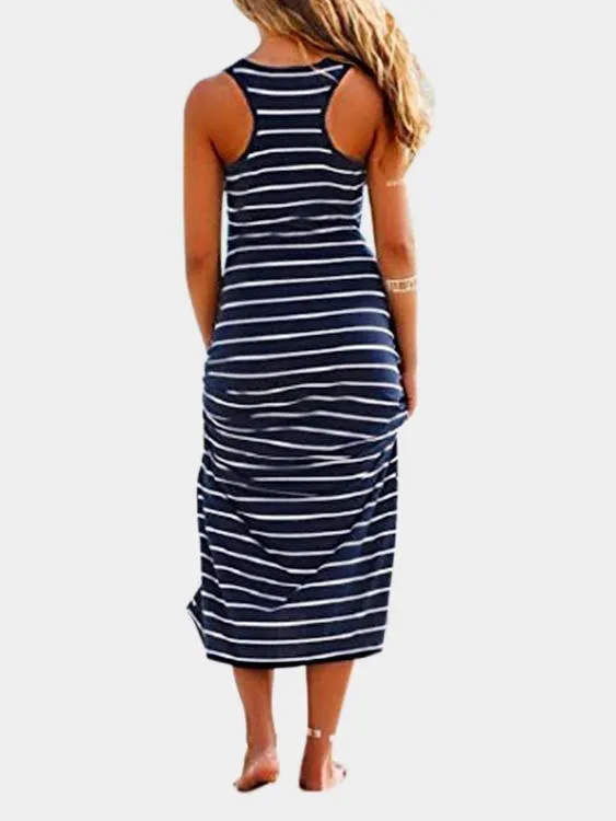 Wholesale Scoop Neck Sleeveless Stripe Maxi Dresses