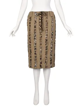 Yves Saint Laurent Vintage SS 2002 by Tom Ford Tan Denim Animal Print Silk Lace Up Skirt